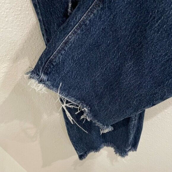 Old Navy High Rise Slouchy Straight Jean Distressed Button Fly Dark Wash - Picture 5 of 9